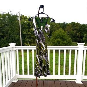 Brand New Talbots V Neck Green Black and White Silk Dress Size 6P